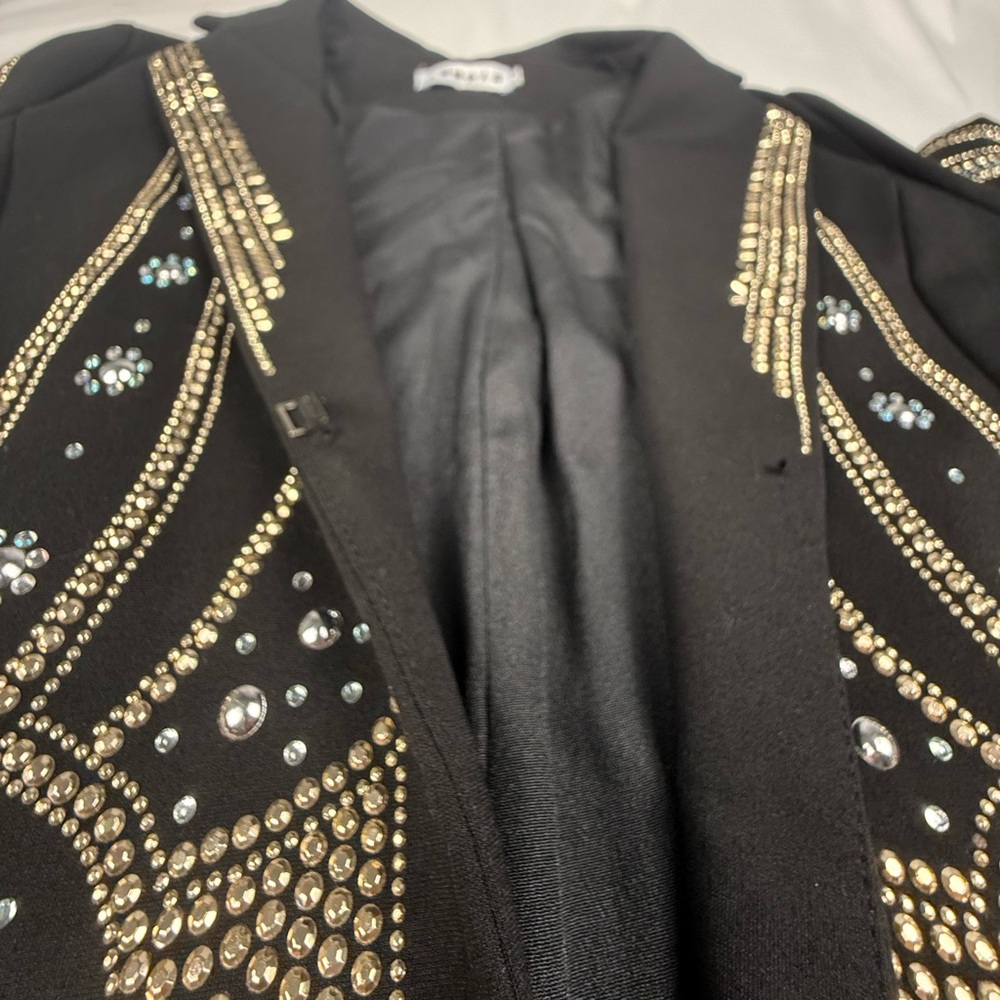 Black Rhinestones Embellished Women's Blazer Jacket - Picture 6 of 8